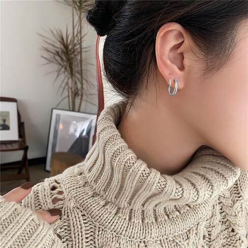 14k Gold Double Hoop Twist Earrings for Woman Girls Teen,Trendy Helix Piercing Earrings Hypoallergenic Faux Spiral Earrings Giftss in Saudi Arabia