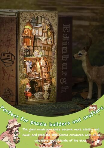 مجموعة أدوات تزيين بيت الكتب DIY - رف كتب ألغاز خشبي ثلاثي الأبعاد مع أضواء LED، ديكور رف الكتب، لوحة منظورية لرف الكتب، أفكار أرض القزم DIY (أرض القزم) in Kuwait
