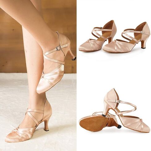 حذاء نسائي للرقص بأصابع مغلقة من الساتان الفالس اللاتيني السالسا، موديل YC-117 in Kuwait