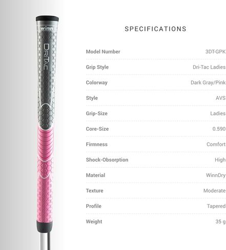 Winn Grips Dri-Tac 13 Piece Ladies/Men's Undersize (-1/32") Dark Gray/Pink Golf Grip Bundle in Saudi Arabia