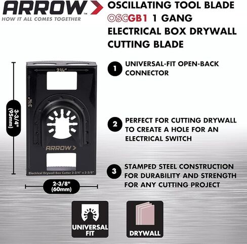 مجموعة ملحقات الأدوات المتأرجحة Arrow OSCELEC2-EK المكونة من 3 قطع للمشروعات الكهربائية، تتضمن شفرة أداة الحوائط الجافة 4 في 1، وشفرات قطع صندوق كهربائي 1 عصابة و2 عصابة، عالمية، تناسب معظم الأدوات المتعددة in Saudi Arabia