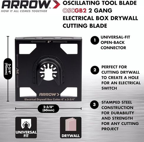 مجموعة ملحقات الأدوات المتأرجحة Arrow OSCELEC2-EK المكونة من 3 قطع للمشروعات الكهربائية، تتضمن شفرة أداة الحوائط الجافة 4 في 1، وشفرات قطع صندوق كهربائي 1 عصابة و2 عصابة، عالمية، تناسب معظم الأدوات المتعددة in Saudi Arabia