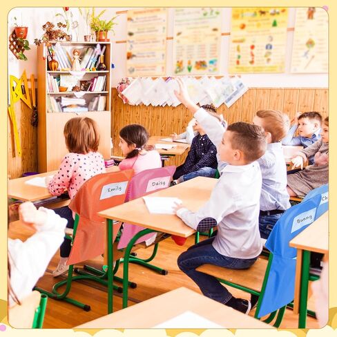 Chapou 24 جهاز كمبيوتر شخصى 17.3 "× 20" جيوب كرسي مع اسم العلامة فتحة كرسي تخزين جيب المقعد الخلفي الفصول الدراسية كرسي الحقائب قماش كرسي منظم للمعلم الطالب مدرسة مكتب المنزل تنظيم (ألوان الباستيل) in Kuwait