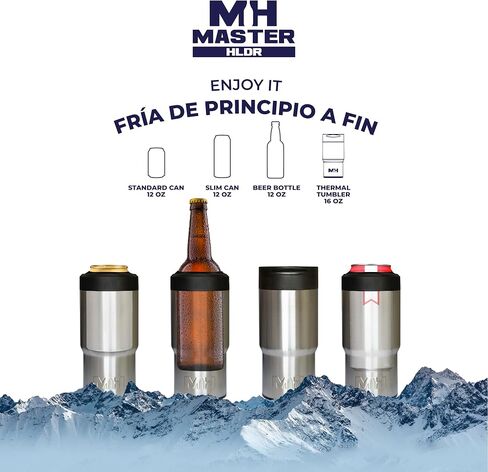 Master Holder 4-in-1 Stainless Steel Beer Can Holder - 470ml/16oz Anti-Fall Technology - Beer Cooler for Double Layer Vacuum Insulated Bottles and Cans - Blue Design in Saudi Arabia