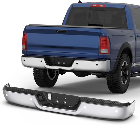 Steel Rear Bumper Pad Compatible for 2010-2018 Dodge Ram 1500 2500 3500/2019-2023 Ram 1500 Classic no Dual Exhaust + W/Sensor Holes Back Bumpers Assembly CH1103122 -Chrome in Kuwait