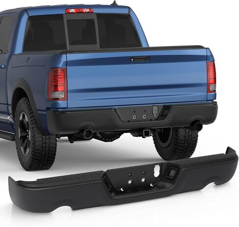 Steel Rear Bumper Pad Compatible for 2010-2018 Dodge Ram 1500 2500 3500/2019-2023 Ram 1500 Classic no Dual Exhaust + W/Sensor Holes Back Bumpers Assembly CH1103122 -Chrome in Kuwait