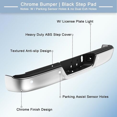 Steel Rear Bumper Pad Compatible for 2010-2018 Dodge Ram 1500 2500 3500/2019-2023 Ram 1500 Classic no Dual Exhaust + W/Sensor Holes Back Bumpers Assembly CH1103122 -Chrome in Kuwait