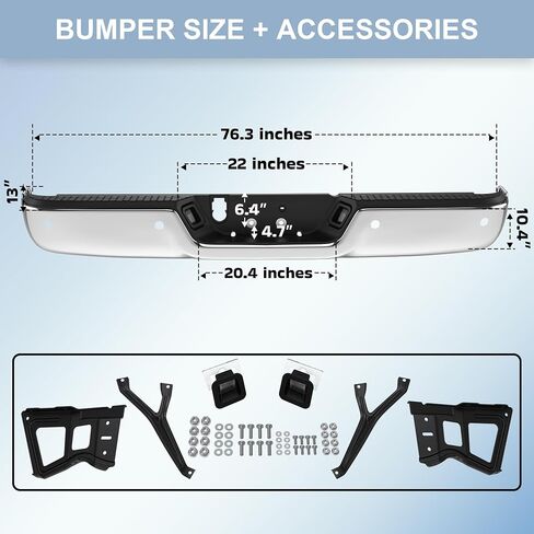 Steel Rear Bumper Pad Compatible for 2010-2018 Dodge Ram 1500 2500 3500/2019-2023 Ram 1500 Classic no Dual Exhaust + W/Sensor Holes Back Bumpers Assembly CH1103122 -Chrome in Kuwait