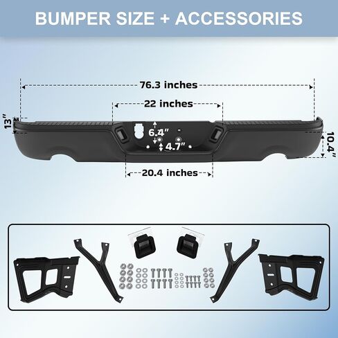 Steel Rear Bumper Pad Compatible for 2010-2018 Dodge Ram 1500 2500 3500/2019-2023 Ram 1500 Classic no Dual Exhaust + W/Sensor Holes Back Bumpers Assembly CH1103122 -Chrome in Kuwait
