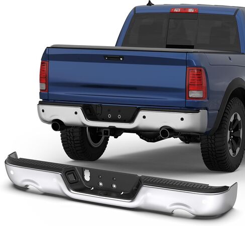 Steel Rear Bumper Pad Compatible for 2010-2018 Dodge Ram 1500 2500 3500/2019-2023 Ram 1500 Classic no Dual Exhaust + W/Sensor Holes Back Bumpers Assembly CH1103122 -Chrome in Kuwait