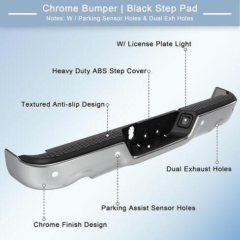 Steel Rear Bumper Pad Compatible for 2010-2018 Dodge Ram 1500 2500 3500/2019-2023 Ram 1500 Classic no Dual Exhaust + W/Sensor Holes Back Bumpers Assembly CH1103122 -Chrome in Kuwait