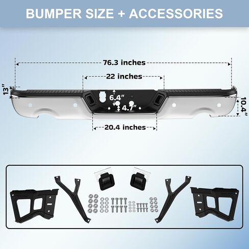 Steel Rear Bumper Pad Compatible for 2010-2018 Dodge Ram 1500 2500 3500/2019-2023 Ram 1500 Classic no Dual Exhaust + W/Sensor Holes Back Bumpers Assembly CH1103122 -Chrome in Kuwait