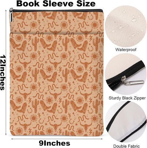 Retro Western Book Lovers Gifts Book Sleeve Book Pouch Book Protector with Zipper and Front Pocket Western Stuff Western Gifts for Women Girls Appreciation Birthday Book Accessories Book Club Gifts in Saudi Arabia