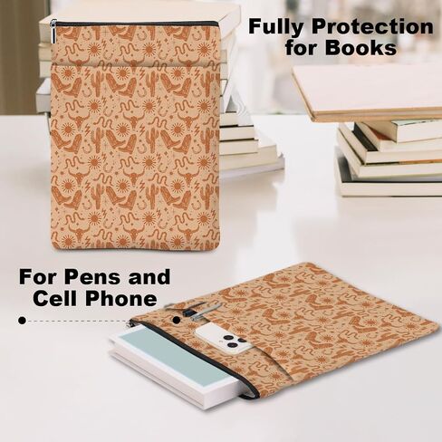 Retro Western Book Lovers Gifts Book Sleeve Book Pouch Book Protector with Zipper and Front Pocket Western Stuff Western Gifts for Women Girls Appreciation Birthday Book Accessories Book Club Gifts in Saudi Arabia