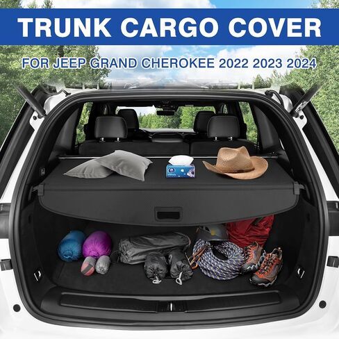 Autorder Cargo Cover for 2022 2023 2024 Jeep Grand Cherokee(2 Row;WL) Accessories Upgraded Trunk Cover Carbon Fiber Retractable Security Shield Shade Cover in Saudi Arabia