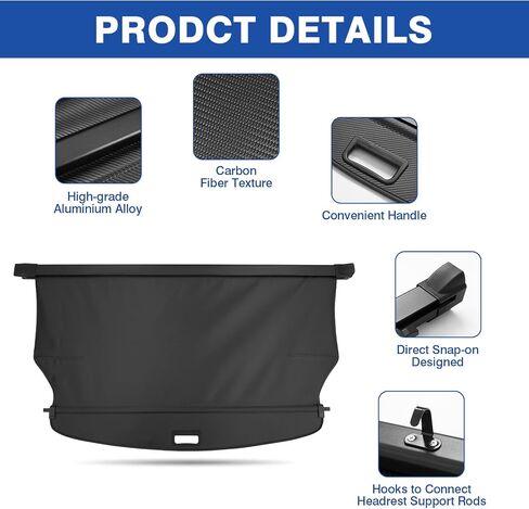 Autorder Cargo Cover for 2022 2023 2024 Jeep Grand Cherokee(2 Row;WL) Accessories Upgraded Trunk Cover Carbon Fiber Retractable Security Shield Shade Cover in Saudi Arabia
