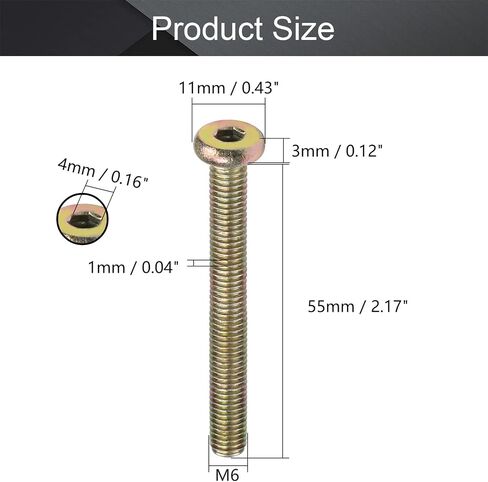MroMax M6-1 x 65mm Hex Socket Flat Head Screws Furniture Bolts Fastener Half Thread Carbon Steel Colorful 10Pcs in Saudi Arabia