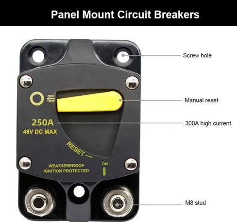 BEISUOS 200Amp قاطع الدائرة للقارب التصيد المحرك البحري ATV مقطورة المركبات ستيريو الصوت البطارية الإلكترونية النظام الشمسي الصمامات المضمنة مع مفتاح إعادة الضبط اليدوي مقاوم للماء، 12 فولت - 48 فولت تيار مستمر in Kuwait