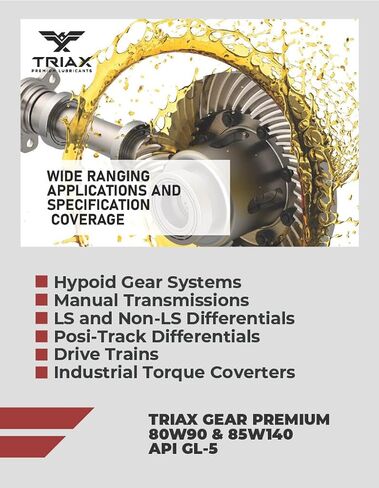 Triax Gear Premium LS 80W-90، GL-5 محدود الانزلاق، ناقل حركة يدوي، أنظمة تروس Hypoid، تروس تفاضلية، معتمد من الناتو العسكري، أوسع نطاق لمواصفات OEM (1 جالون) in Saudi Arabia