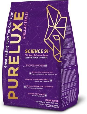 طعام الكلاب Pureluxe الخالي من الحبوب والغلوتين، Stellar Science 91، الدجاج والسلمون والبيض، لجميع مراحل الحياة، صنع في الولايات المتحدة الأمريكية، 22 رطلاً in Saudi Arabia