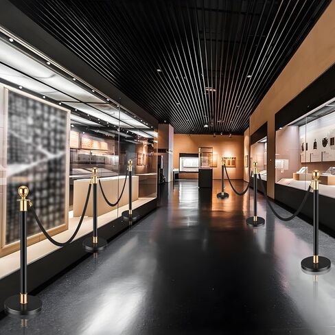 دعامات التحكم في الحشود الذهبية، مجموعة دعامات حبل مخملية حمراء، عمود قائمة انتظار مع حبل مخملي أحمر بطول 5 أقدام/1.5 متر - دعامات وحبال مخملية لمسرح الأفلام (38 بوصة، 6 قطع - أسود، ذهبي) in Kuwait