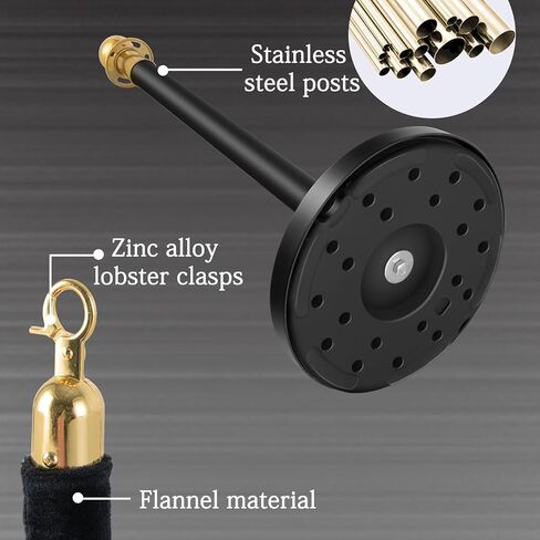 دعامات التحكم في الحشود الذهبية، مجموعة دعامات حبل مخملية حمراء، عمود قائمة انتظار مع حبل مخملي أحمر بطول 5 أقدام/1.5 متر - دعامات وحبال مخملية لمسرح الأفلام (38 بوصة، 6 قطع - أسود، ذهبي) in Kuwait