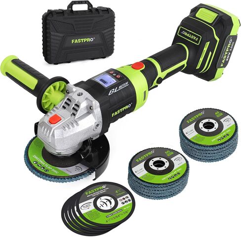 مطحنة زاوية لاسلكية 20 فولت من FASTPRO، أداة قطع 4-1/2 بوصة مع محرك بدون فرش وبطارية 3.0 أمبير، بما في ذلك 10 قطع قرص رفرف و5 قطع عجلات قطع in Kuwait