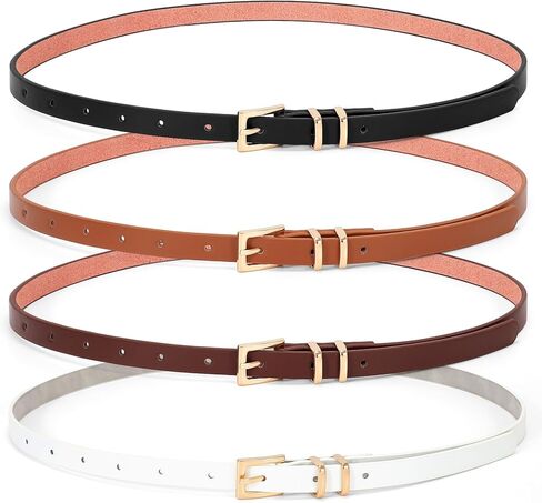 WHIPPY مجموعة من 4 حزام جلدي نحيف للسيدات، حزام خصر رفيع مع مشبك معدني لفساتين البنطلونات الجينز in Kuwait