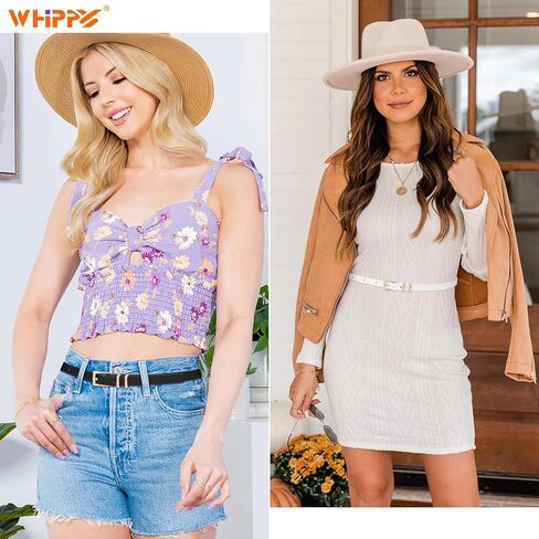 WHIPPY مجموعة من 4 حزام جلدي نحيف للسيدات، حزام خصر رفيع مع مشبك معدني لفساتين البنطلونات الجينز in Kuwait