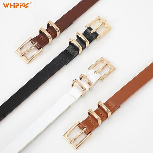 WHIPPY مجموعة من 4 حزام جلدي نحيف للسيدات، حزام خصر رفيع مع مشبك معدني لفساتين البنطلونات الجينز in Kuwait