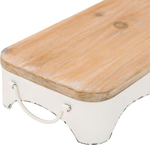 NIKKY HOME Farmhouse Wood Riser Decorative Metal Pedestal Tray Set of 2, Rustic Wooden Display Stand Centerpiece Decor for Coffee Bar Table, Kitchen Counter, Dining Room in Saudi Arabia