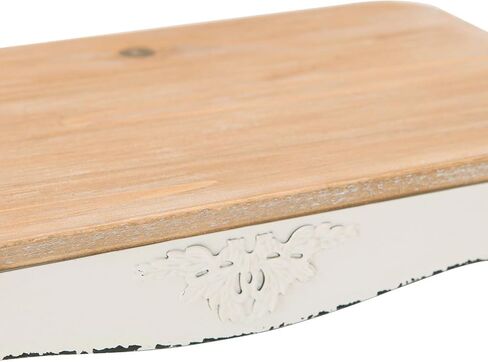 NIKKY HOME Farmhouse Wood Riser Decorative Metal Pedestal Tray Set of 2, Rustic Wooden Display Stand Centerpiece Decor for Coffee Bar Table, Kitchen Counter, Dining Room in Saudi Arabia