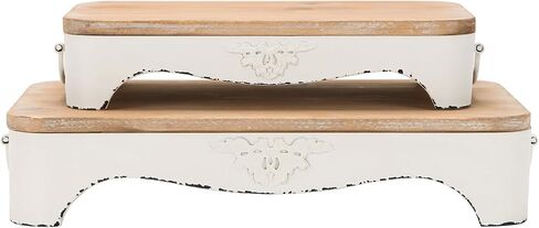 NIKKY HOME Farmhouse Wood Riser Decorative Metal Pedestal Tray Set of 2, Rustic Wooden Display Stand Centerpiece Decor for Coffee Bar Table, Kitchen Counter, Dining Room in Saudi Arabia