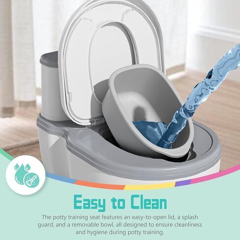 مرحاض تدريب الأطفال على استخدام المرحاض للأطفال الصغار من UNCLE WU - يشتمل على مقعد قابل للفصل وأصوات تشجيع، ونونية للأطفال، ومقعد مرحاض للأعمار من 18 شهرًا فما فوق (رمادي أبيض) in Kuwait