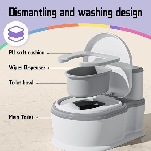 مرحاض تدريب الأطفال على استخدام المرحاض للأطفال الصغار من UNCLE WU - يشتمل على مقعد قابل للفصل وأصوات تشجيع، ونونية للأطفال، ومقعد مرحاض للأعمار من 18 شهرًا فما فوق (رمادي أبيض) in Kuwait