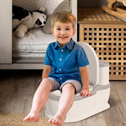 مرحاض تدريب الأطفال على استخدام المرحاض للأطفال الصغار من UNCLE WU - يشتمل على مقعد قابل للفصل وأصوات تشجيع، ونونية للأطفال، ومقعد مرحاض للأعمار من 18 شهرًا فما فوق (رمادي أبيض) in Kuwait