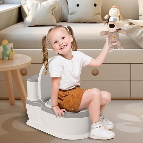 مرحاض تدريب الأطفال على استخدام المرحاض للأطفال الصغار من UNCLE WU - يشتمل على مقعد قابل للفصل وأصوات تشجيع، ونونية للأطفال، ومقعد مرحاض للأعمار من 18 شهرًا فما فوق (رمادي أبيض) in Kuwait