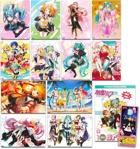 حزمة ملصقات Hatsune Miku - 12 حزمة من ديكورات Hatsune Miku للفتيات والأولاد وغرفة Hatsune Miku وديكور غرفة Hatsune Miku والمزيد (ديكورات حفلات Hatsune Miku) in Saudi Arabia