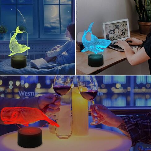 هدايا سمك القرش من فولوسون، ضوء ليلي ثلاثي الأبعاد للأطفال (4 أنماط) مع جهاز تحكم عن بعد 16 لونًا متغيرًا وظيفة عكس الضوء، هدايا عيد الميلاد للأطفال (القرش، الحوت، السلحفاة، الدلفين) in Kuwait