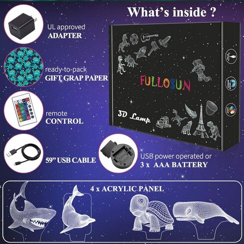 هدايا سمك القرش من فولوسون، ضوء ليلي ثلاثي الأبعاد للأطفال (4 أنماط) مع جهاز تحكم عن بعد 16 لونًا متغيرًا وظيفة عكس الضوء، هدايا عيد الميلاد للأطفال (القرش، الحوت، السلحفاة، الدلفين) in Kuwait