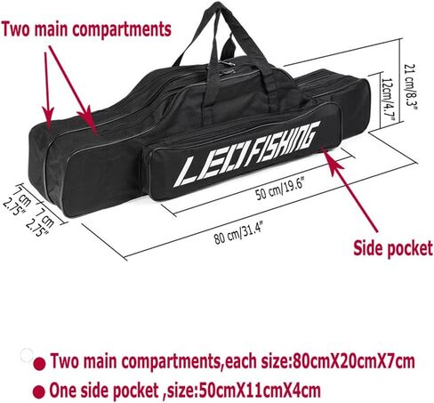 Fishing Rod Case 2 Layers Fishing Rod Bag Portable Folding Fishing Rod Carrier Case Fishing Reel Tackle Storage 80cm/32 inches in Saudi Arabia