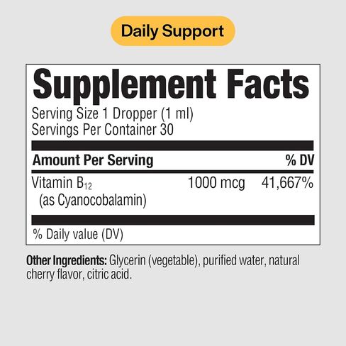 Pure Formulas Liquid B12 1000 mcg - قطرات تحت اللسان بنكهة الكرز الطبيعية B12، دعم يومي قوي للطاقة والعافية - غير معدّل وراثيًا، خالي من مسببات الحساسية - 1 أونصة سائلة. أوز. in Saudi Arabia