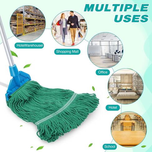 Roshtia 16 Pack Commercial Mop Head Replacements Looped End Wet Mop Head Heavy Duty Mop Heads Cotton String Mops Industrial Cleaning Mop Head Refills for Commercial Industrial Home (Blue, Yellow) in Saudi Arabia