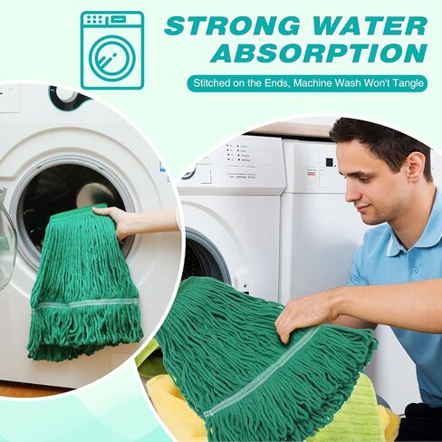 Roshtia 16 Pack Commercial Mop Head Replacements Looped End Wet Mop Head Heavy Duty Mop Heads Cotton String Mops Industrial Cleaning Mop Head Refills for Commercial Industrial Home (Blue, Yellow) in Saudi Arabia