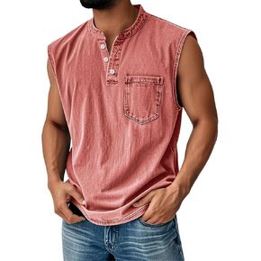 Mens Tank Tops Summer Casual Workout Loose Fit Henley Shirts Lightweight Muscle Sleeveless Tee Shirts with Pockets in Kuwait