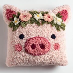DIY Latch Hook Pillow Kit Cute Pig Portrait in Flowers Easy for Beginners Color-Stamped Pillowcase 43x43cm Sofa Cushion Bedroom Decor Craft-12 in Saudi Arabia