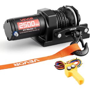 ونش كهربائي VEVOR 3500 رطل، 12 فولت DC ATV/UTV ونش مع حبل صناعي Φ0.21 × 32.8 قدم وجهاز تحكم عن بعد سلكي، IP55 مقاوم للماء، لوحة تثبيت من الألومنيوم لسحب ATV، أسود in Kuwait