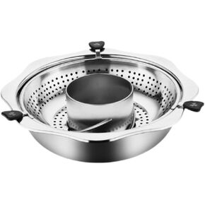 Lifting Hot Pot Stainless Steel Hot Pot with Divider Soup Pot Shabu Shabu Hot Pot Nonstick Rotatable Separator for Home Cooking Outdoor Barbecue, No Punching, 32cm in Saudi Arabia