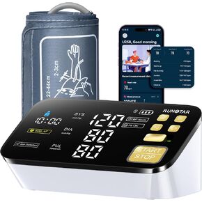 جهاز مراقبة ضغط الدم الذكي من RunStar للاستخدام المنزلي، مع سوار عريض لضغط الدم في الذراع العلوي (8.6 بوصة - 17.3 بوصة)، مؤهل من FSA&HSA، شاشة LED شفافة مقاس 6.5 بوصة، اكتشاف AFib، تطبيق توصيل لنظامي iOS وAndroid in Kuwait