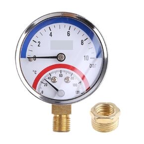 1pc 10 Bar Temperature Pressure Gauge Meter G1/4 1/8 Thread 2 in1 Dual Scale Thermometer Monitor for Floor Heating System(Silver) in Saudi Arabia